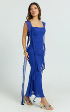 Rosha Maxi Dress - Ruffle Strap Dress in Electric Blue