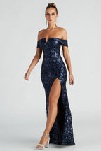 Carter Sequin Scroll A-Line Formal Dress