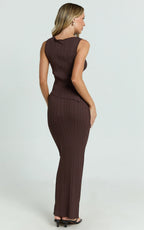 Klarisse Two Piece Set - Asym Top and Maxi Skirt Set in Chocolate