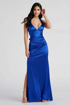 Formal Satin Open Back Dress