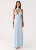 Alicia Satin Halter Maxi Dress - Baby Blue