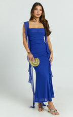 Rosha Maxi Dress - Ruffle Strap Dress in Electric Blue