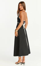Aurora Midi Dress - Halter Neck Leg Split Wrap Dress in Black