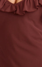 Riley Maxi Dress - Asymmetric Ruffle Detail Maxi Dress in Chocolate