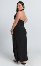 Ruby Maxi Dress - Halter Scoop Neck Low Back Bodycon Dress in Black