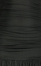 Marguerite Maxi Dress - Strapless Ruched Mesh High Leg Split Dress in Black