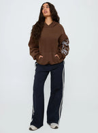 Princess Polly Script Text Graphic Hoodie Brown / Blue