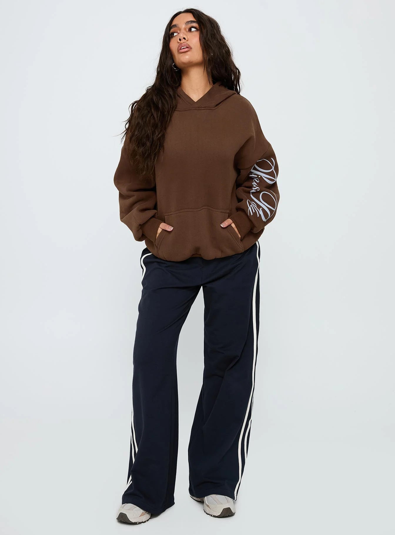 Princess Polly Script Text Graphic Hoodie Brown / Blue