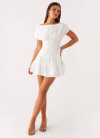 Ember Haze Boat Neck Mini Dress - Off White