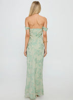 Azura Off The Shoulder Maxi Dress Green Burnout