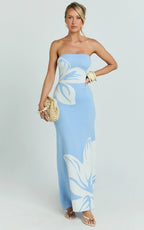 Amy Midi Dress - Knit Strapless Column Dress in Intarsia Print