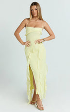 Connie Midi Dress - Ruffle Detail Dress in Lemon