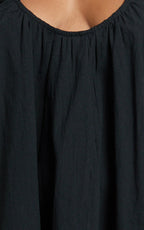 Lucinda Mini Dress - Deep U Gathered Neck Smock Dress in Black
