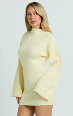 Dakota Mini Dress - Knit Long Sleeve Dress in Lemon