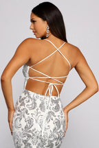 Taisia Formal Sequin Scroll Dress