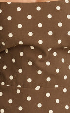 Leighton Maxi Dress - Cross Over Spaghetti Straps Square Neck A Line Dress in Choc/Cream Polka Dot
