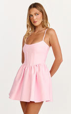 Louisa Mini Dress - Boned Bodice Lace Up Back Dress in Soft Pink