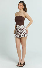 Gwendolyn Mini Skirt - Zebra Suede Low Rise Skirt in Choc Zebra
