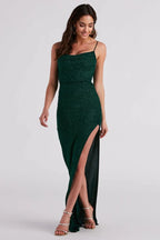 Formal High Slit Glitzy Glitter Dress