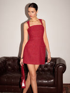 Jacquard Pockets Tweed Short Dress