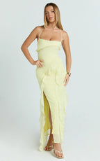 Connie Midi Dress - Ruffle Detail Dress in Lemon