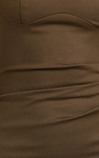 Benita Midi Dress - Scoop Neck Ruched Fitted Dress in Chocolate