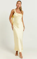 Calix Midi Dress - One Shoulder Slip Dress in Butter