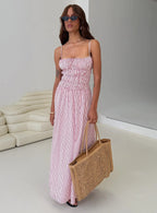 Loralei Shirred Maxi Dress Red Stripe