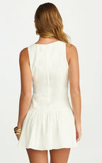 Cortez Mini Dress - High Neck Button Down Dress in White