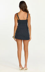 Georgie Top - Plunge V Neck Pinstripe Bustier Top in Dark Navy