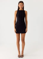 Portofino Sparkle Mesh Mini Dress - Black
