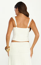 Bianca Top - Ruched Cups Front Tie Detail Top in White