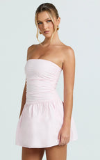 Donatella Mini Dress - Strapless Drop Waist Dress in Pink