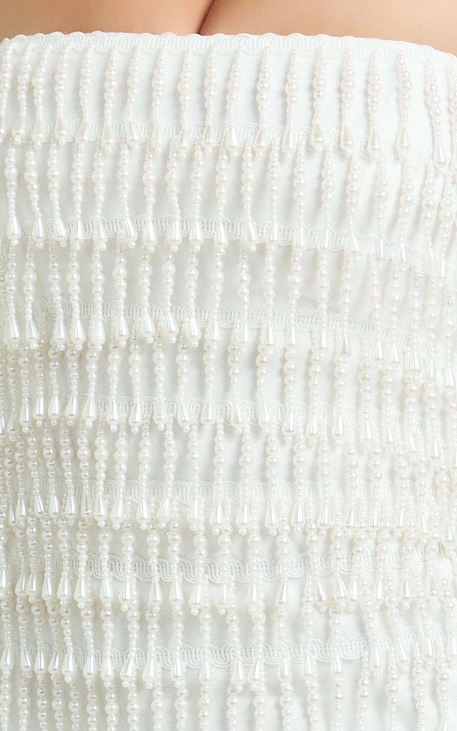 Aria Mini Dress - Beaded Pearl Fringe A Line Dress in Ivory