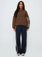 Princess Polly Script Text Graphic Hoodie Brown / Blue