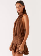 Willow Chiffon Mini Dress - Chocolate