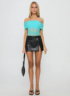 Dreamscapes Off Shoulder Mesh Bodysuit Blue