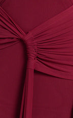 Mandy Midi Dress - Knot Detail Cut Out Mesh Dress in Wine