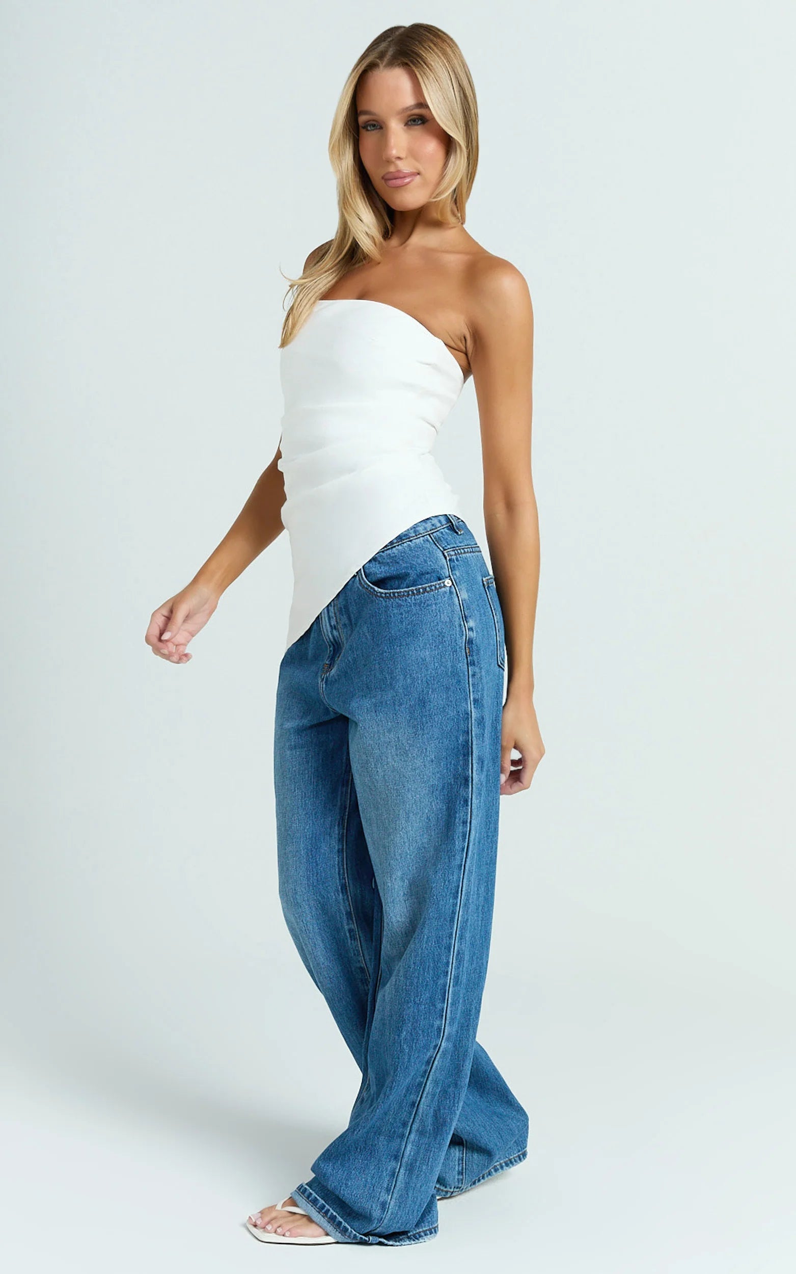 Paula Top - Strapless Asymmetrical Gathered Top in Off White
