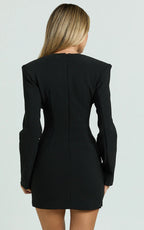 Zyla Mini Dress - Wide Shoulder Sweetheart Neck Fitted Dress in Black