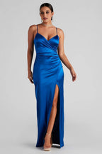 Jolina Wrap Skirt Satin Dress