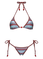 Mikaya Beaded Triangle Bikini Top Blue / Brown Stripe