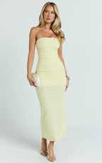 Kayrene Maxi Dress - Strapless Bodycon Dress in Butter Yellow