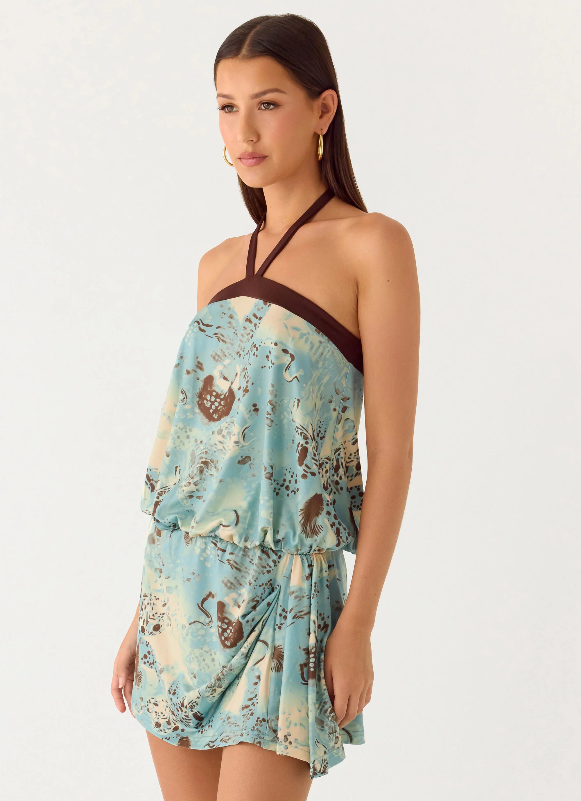 Switch Up Halter Mini Dress - Aqua Blur