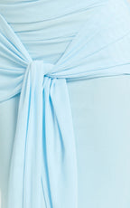 Nicolette Maxi Dress - Cape Sleeve Off Shoulder Dress in Blue
