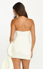Peony Mini Dress - Strapless Ruched Bodycon Dress in White