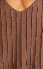 Estelle Maxi Dress - V Neck Pleated Dress in Chocolate