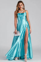 Lorella Satin Empire Lace Back Formal Dress