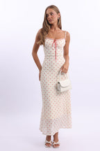 White Print Maxi Dress Lace Satin Tape