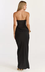 Phoebe Maxi Dress - Strapless Structured Bodice Drape Skirt Dress in Black